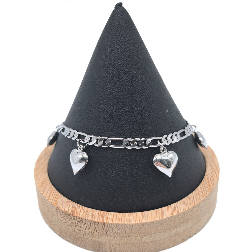 10 inches Silver Layered Real Gold Plated Heart puff anklet #54