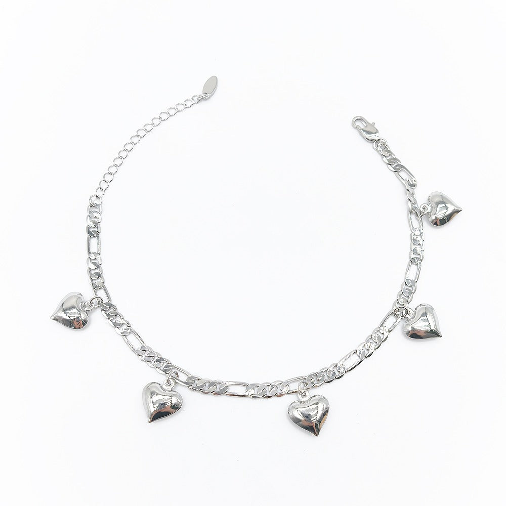 10 inches Silver Layered Real Gold Plated Heart puff anklet #54