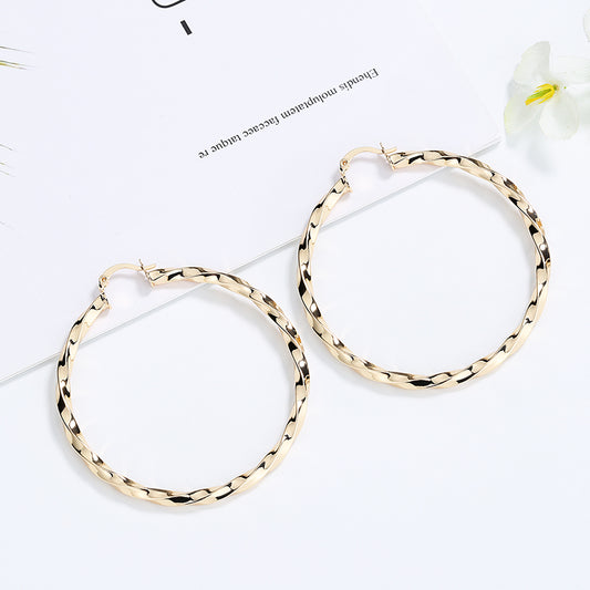 18k Layered real gold filled Round twisted hoop earrings #20