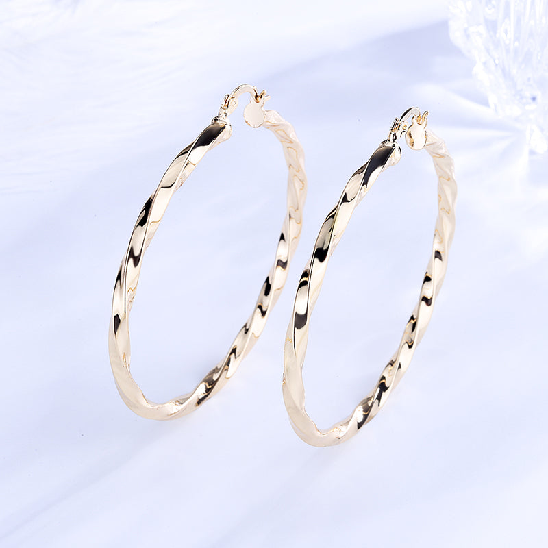 18k Layered real gold filled Round twisted hoop earrings #20