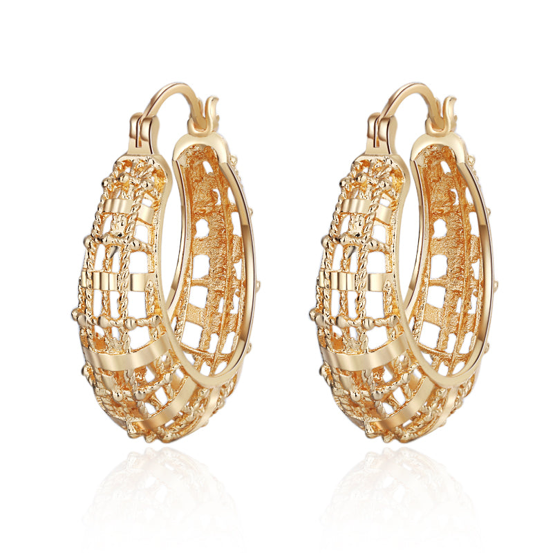 18k Layered real gold Plated basket Round hoop earrings #33