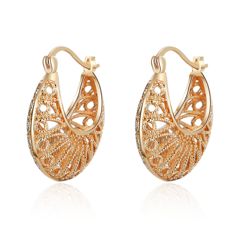 18k Layered real gold Plated basket hoop earrings #22