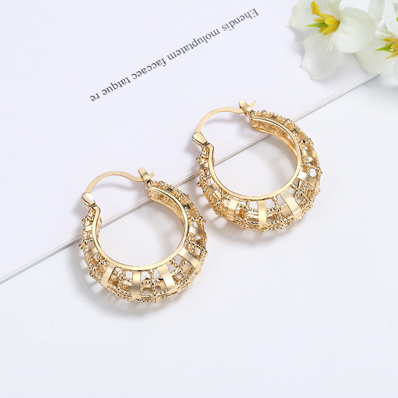 18k Layered real gold Plated basket Round hoop earrings #33