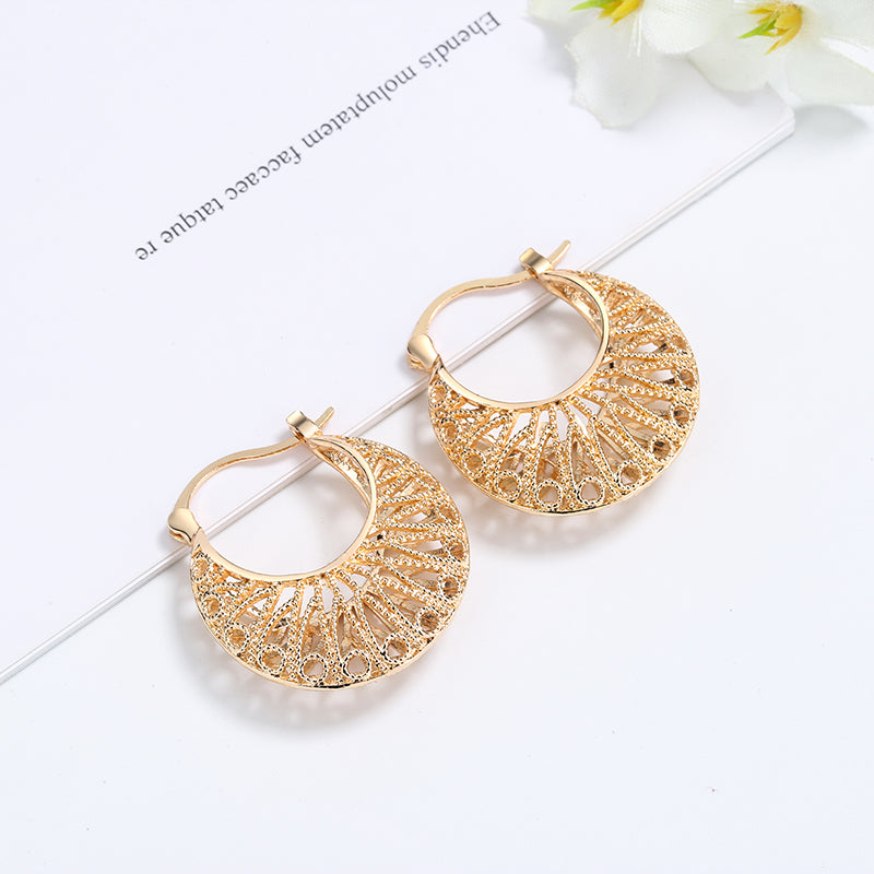 18k Layered real gold Plated basket hoop earrings #22