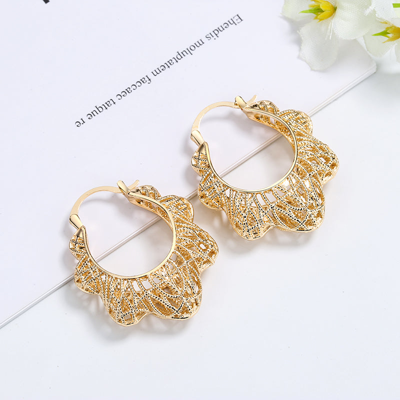 18k Layered real gold Plated basket hoop earrings #31