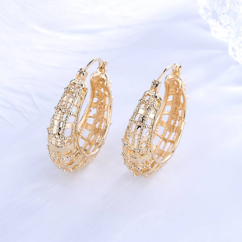 18k Layered real gold Plated basket Round hoop earrings #33