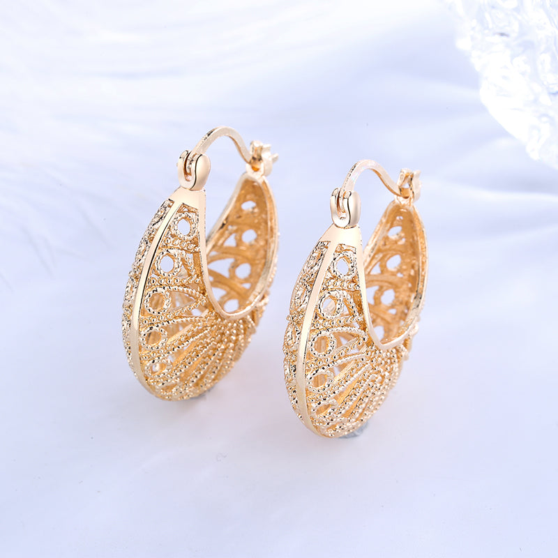 18k Layered real gold Plated basket hoop earrings #22