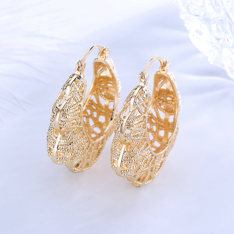 18k Layered real gold Plated basket hoop earrings #31