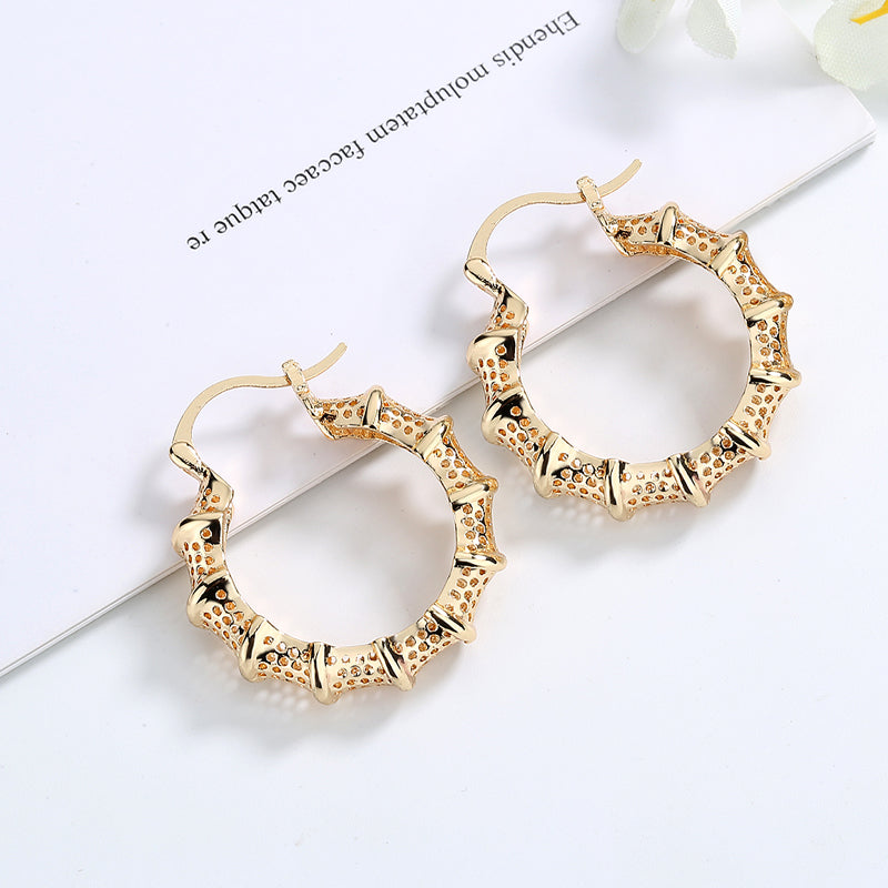 18k Layered real gold Plated basket Round hoop earrings #4