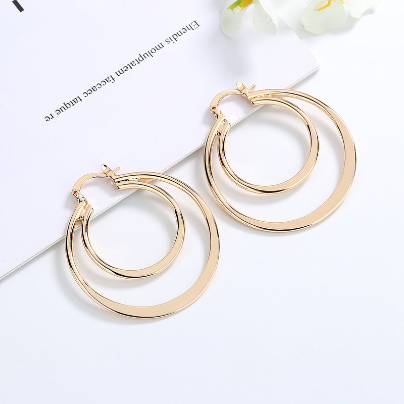 18k Layered real gold Plated Round hoop earrings #63