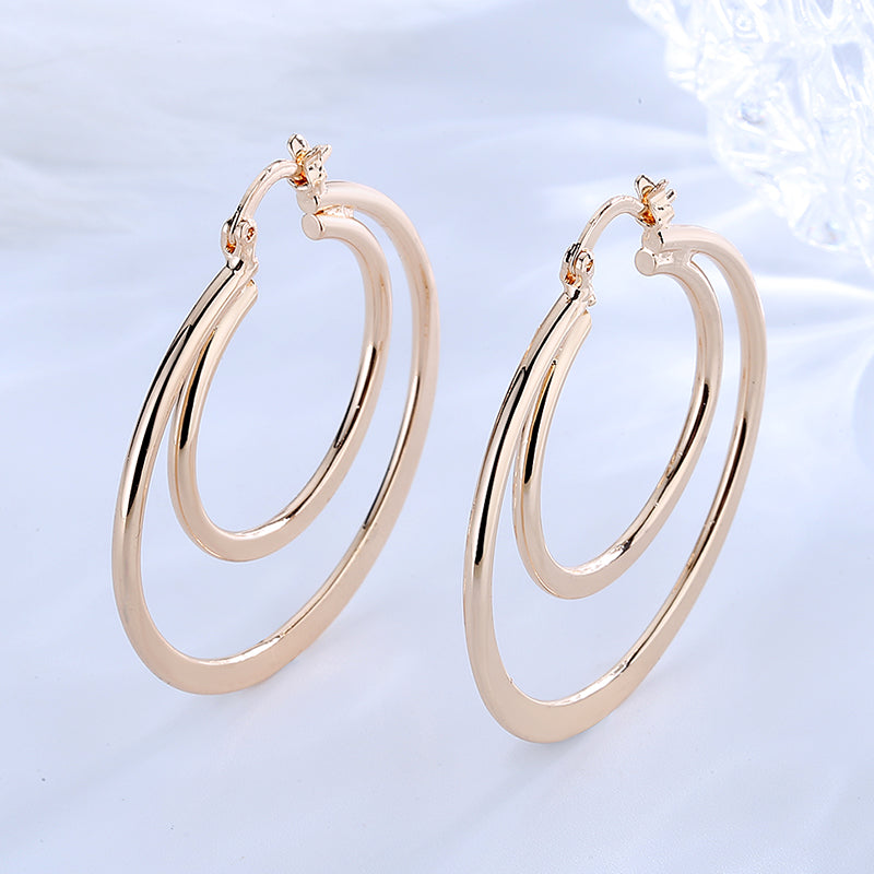 18k Layered real gold Plated Round hoop earrings #63