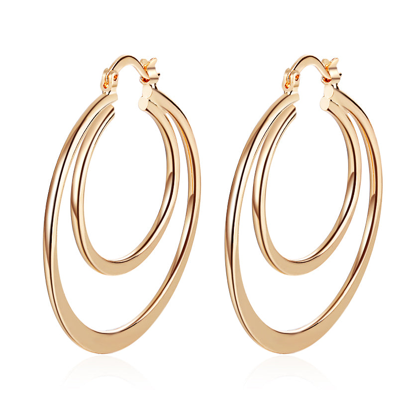 18k Layered real gold Plated Round hoop earrings #63