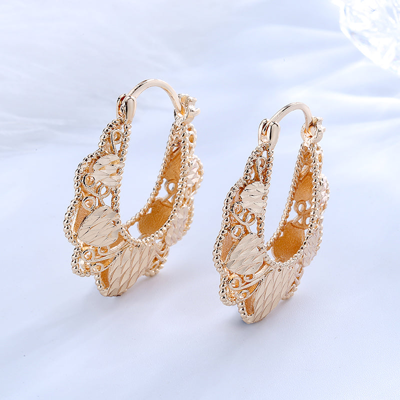 18k Layered real gold Plated basket hearts hoop earrings #49