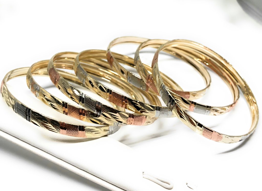 18k Gold Layered Real Gold-Filled Bangles Dozen 12pcs 6mm