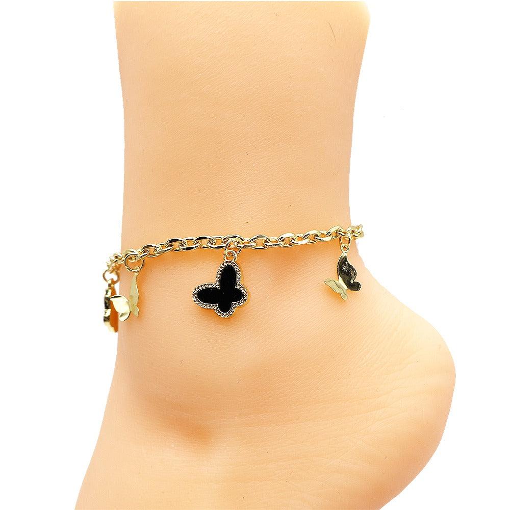 18k Layered Real Gold Plated butterfly anklet bracelet 10 inches #53