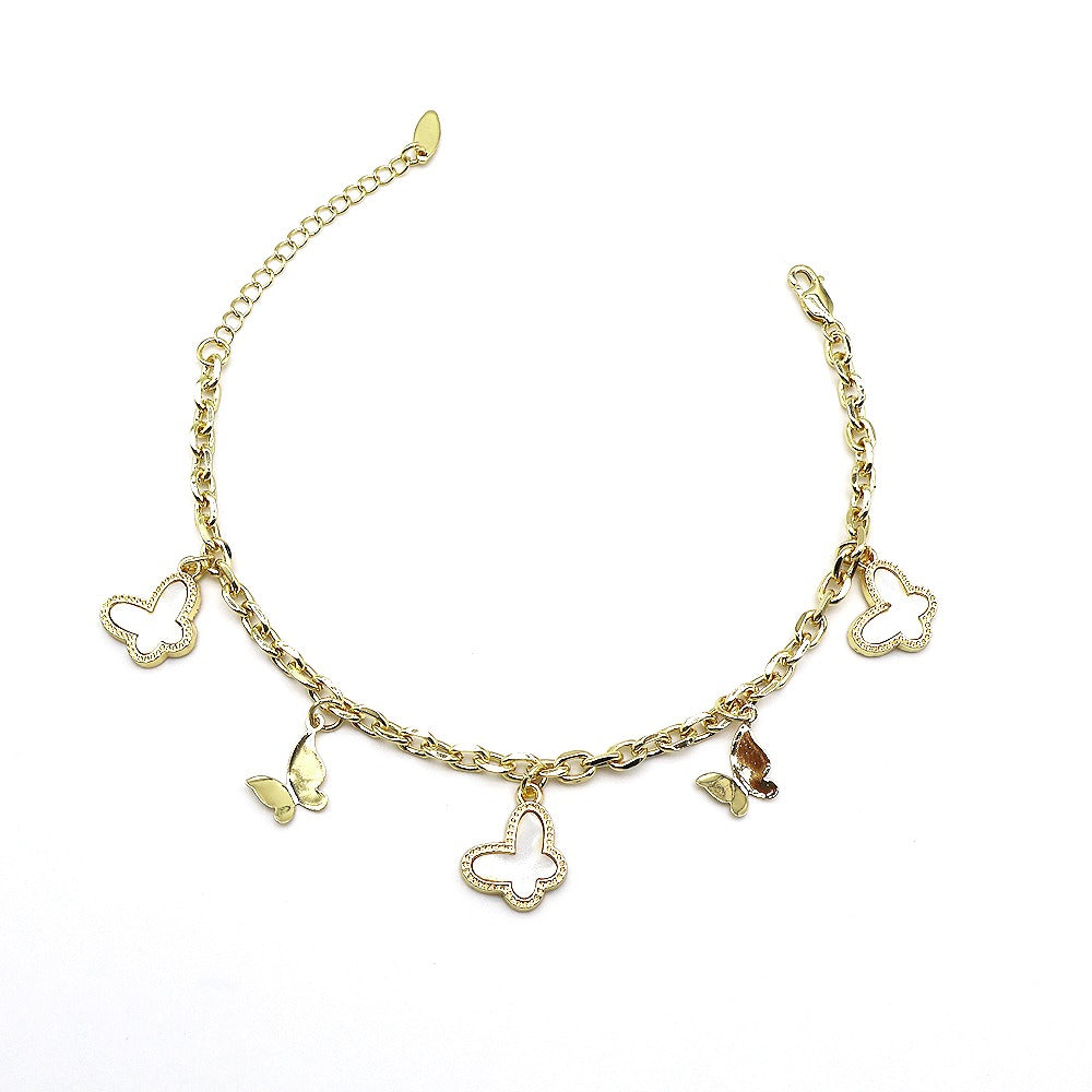 18k Layered Real Gold Plated butterfly anklet bracelet 10 inches #53