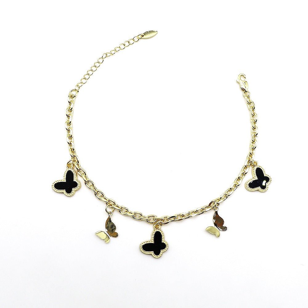 18k Layered Real Gold Plated butterfly anklet bracelet 10 inches #53