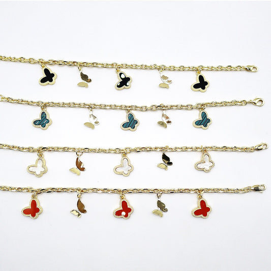18k Layered Real Gold Plated butterfly anklet bracelet 10 inches #53