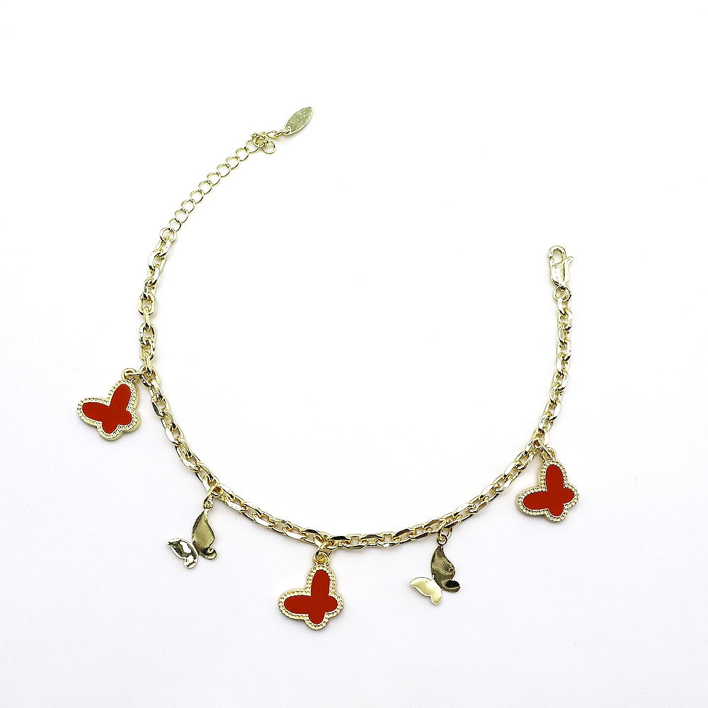 18k Layered Real Gold Plated butterfly anklet bracelet 10 inches #53