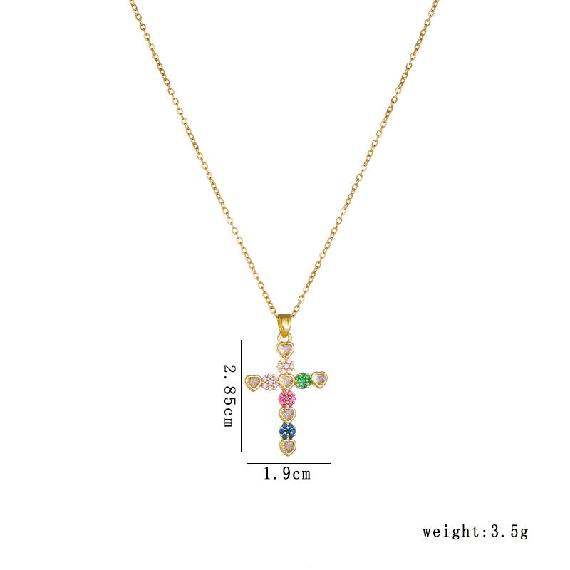 18k Layered real gold filled flowers colors stones cross pendant with chain #45