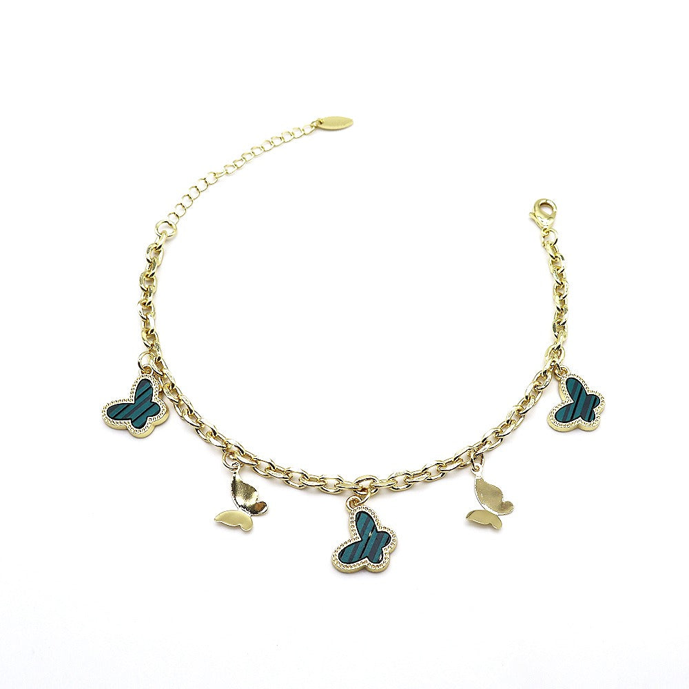 18k Layered Real Gold Plated butterfly anklet bracelet 10 inches #53