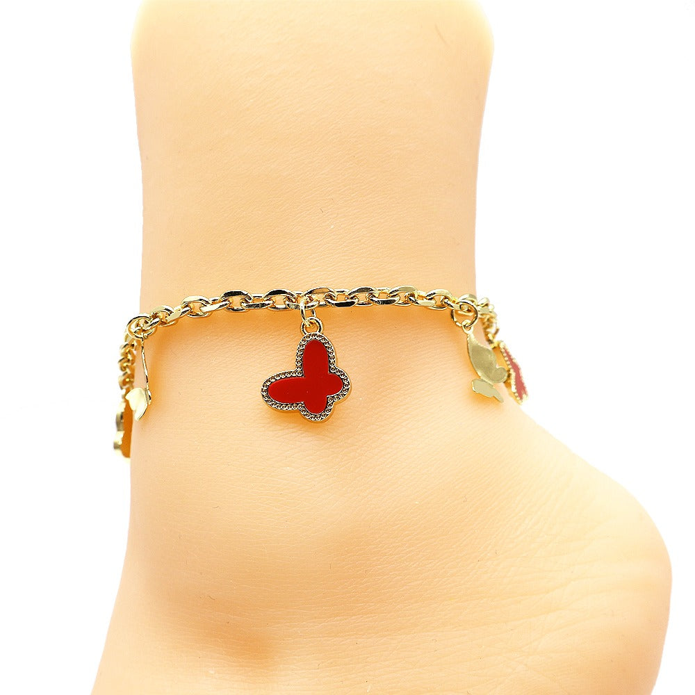 18k Layered Real Gold Plated butterfly anklet bracelet 10 inches #53